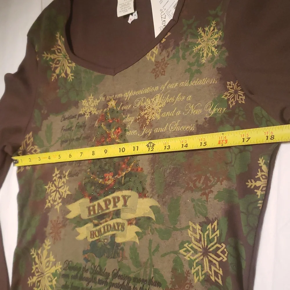 Suzee NEW Womens PL Jewel Shirt Tee Top Cotton Sweater Holidays Long Sleeve HP🎉 - Picture 8 of 13